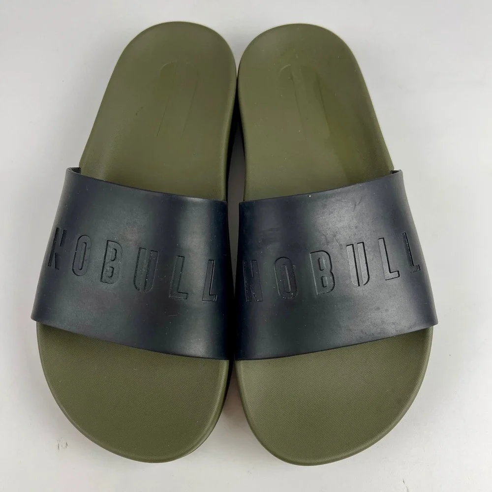 NOBULL Mens 7 Wmns 8.5 Slides Sandals Olive Green Black Athletic Recovery Shoes